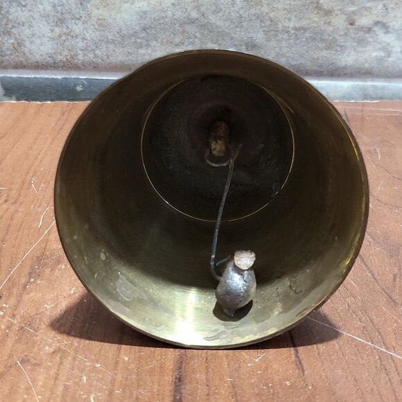 Vintage Solid Brass Bell Cloisonne Enamel Flower Design - Picture 7 of 9